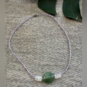 sage green and lavender beaded necklace